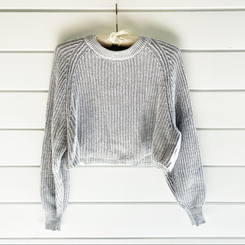 Aeropostale Women’s Oversized Ribbed Crew Neck Cropped Sweater In Grey Size XS